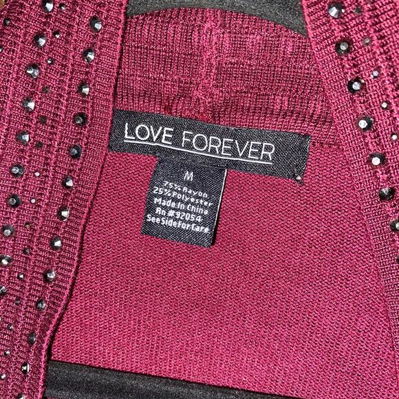 Love Forever Maroon Red Embellished Open Front Cardigan Sweater Size Medium - Picture 4 of 5